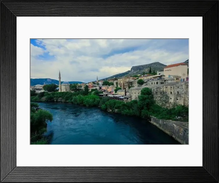 Framed Print : Panoramic View to the Spring and Green cityscape of Mostar, Bosnia and Herzegovina Framed Print : Panoramic View to the Spring and Green cityscape of Mostar, Bosnia and Herzegovina