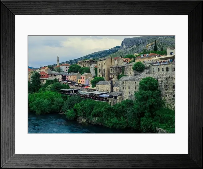 Framed Print : Panoramic View to the Spring and Green cityscape of Mostar, Bosnia and Herzegovina Framed Print : Panoramic View to the Spring and Green cityscape of Mostar, Bosnia and Herzegovina