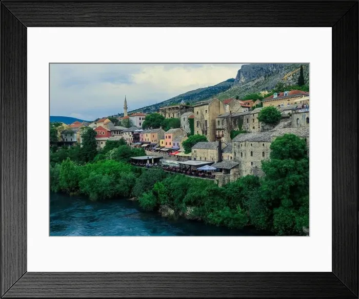 Framed Print : Panoramic View to the Spring and Green cityscape of Mostar, Bosnia and Herzegovina Framed Print : Panoramic View to the Spring and Green cityscape of Mostar, Bosnia and Herzegovina