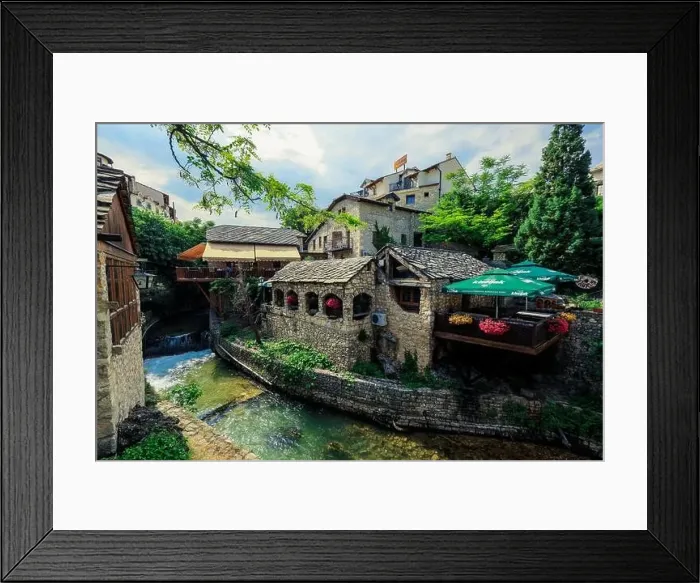 Framed Print : Panoramic View to the Spring and Green cityscape of Mostar, Bosnia and Herzegovina Framed Print : Panoramic View to the Spring and Green cityscape of Mostar, Bosnia and Herzegovina