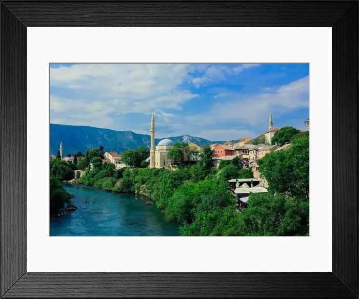 Framed Print : Panoramic View to the Spring and Green cityscape of Mostar, Bosnia and Herzegovina Framed Print : Panoramic View to the Spring and Green cityscape of Mostar, Bosnia and Herzegovina