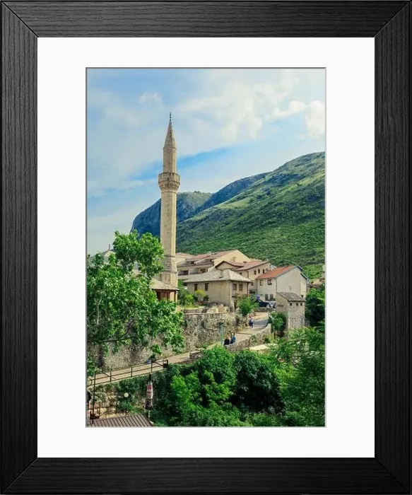 Framed Print : Panoramic View to the Spring and Green cityscape of Mostar, Bosnia and Herzegovina Framed Print : Panoramic View to the Spring and Green cityscape of Mostar, Bosnia and Herzegovina