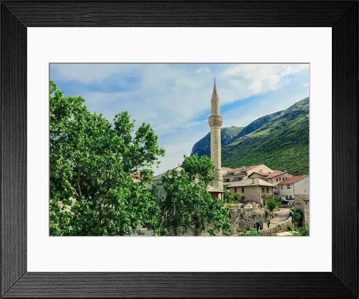 Framed Print : Panoramic View to the Spring and Green cityscape of Mostar, Bosnia and Herzegovina Framed Print : Panoramic View to the Spring and Green cityscape of Mostar, Bosnia and Herzegovina