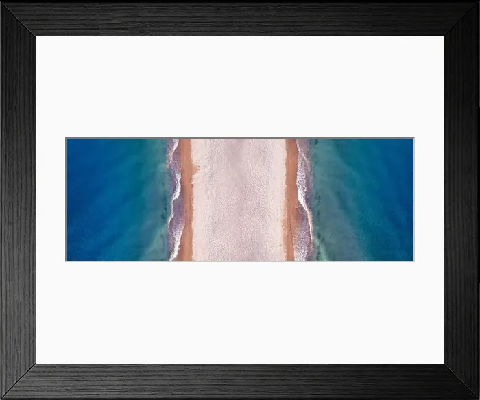Framed Print : Beach view from a drone. A wonderful summer landscape, clean sand and blue water Framed Print : Beach view from a drone. A wonderful summer landscape, clean sand and blue water