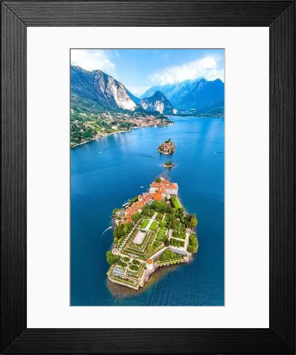 Framed Print : Aerial view of Isola Bella, in Isole Borromee archipelago in Lake Maggiore, Italy Framed Print : Aerial view of Isola Bella, in Isole Borromee archipelago in Lake Maggiore, Italy