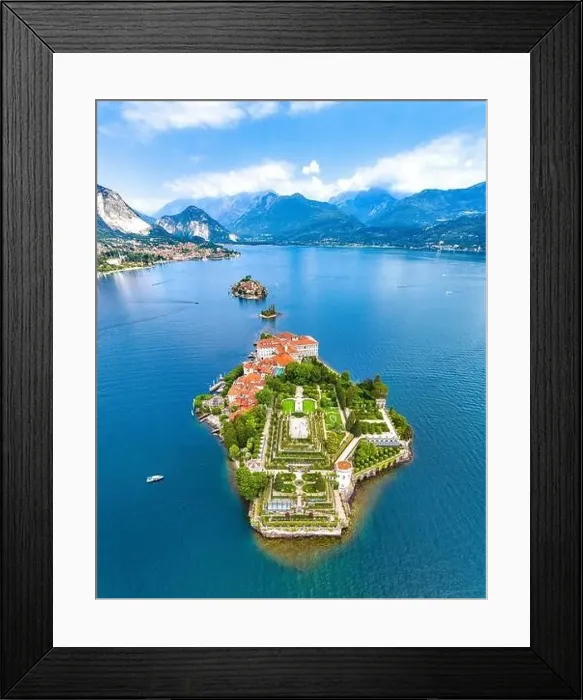 Framed Print : Aerial view of Isola Bella, in Isole Borromee archipelago in Lake Maggiore, Italy Framed Print : Aerial view of Isola Bella, in Isole Borromee archipelago in Lake Maggiore, Italy