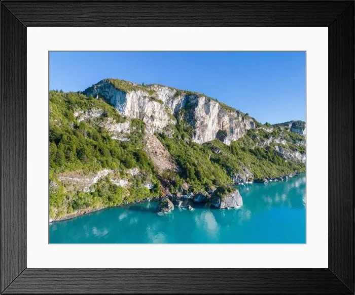 Framed Print : Aerial view of the picturesque Marble Caves near Puerto Rio Tranquilo - Lago General Carrera, Chile Framed Print : Aerial view of the picturesque Marble Caves near Puerto Rio Tranquilo - Lago General Carrera, Chile