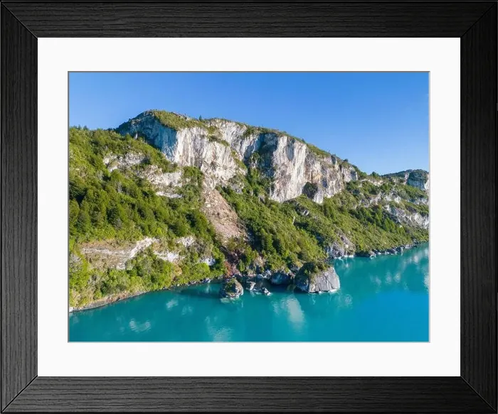 Framed Print : Aerial view of the picturesque Marble Caves near Puerto Rio Tranquilo - Lago General Carrera, Chile Framed Print : Aerial view of the picturesque Marble Caves near Puerto Rio Tranquilo - Lago General Carrera, Chile
