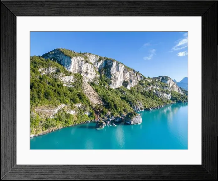Framed Print : Aerial view of the picturesque Marble Caves near Puerto Rio Tranquilo - Lago General Carrera, Chile Framed Print : Aerial view of the picturesque Marble Caves near Puerto Rio Tranquilo - Lago General Carrera, Chile