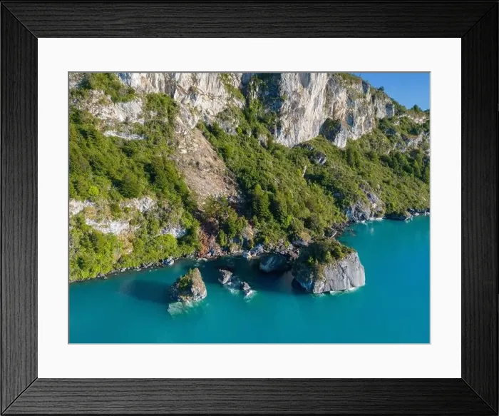Framed Print : Aerial view of the picturesque Marble Caves near Puerto Rio Tranquilo - Lago General Carrera, Chile Framed Print : Aerial view of the picturesque Marble Caves near Puerto Rio Tranquilo - Lago General Carrera, Chile