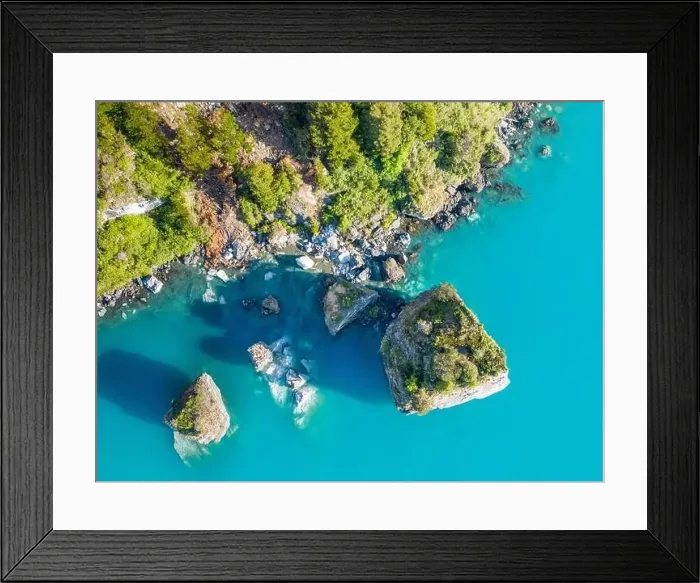 Framed Print : Aerial view of the picturesque Marble Caves near Puerto Rio Tranquilo - Lago General Carrera, Chile