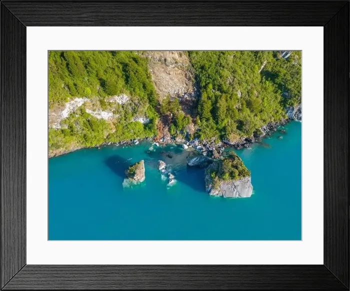 Framed Print : Aerial view of the picturesque Marble Caves near Puerto Rio Tranquilo - Lago General Carrera, Chile Framed Print : Aerial view of the picturesque Marble Caves near Puerto Rio Tranquilo - Lago General Carrera, Chile