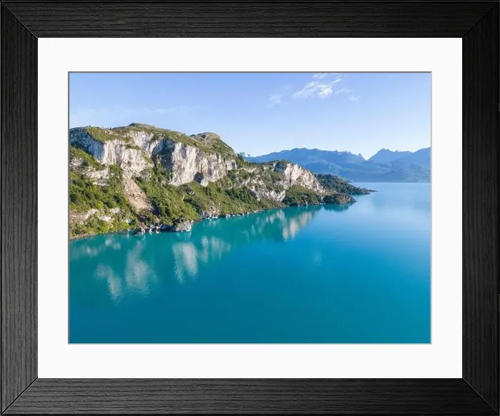 Framed Print : Aerial view of the picturesque Marble Caves near Puerto Rio Tranquilo - Lago General Carrera, Chile Framed Print : Aerial view of the picturesque Marble Caves near Puerto Rio Tranquilo - Lago General Carrera, Chile