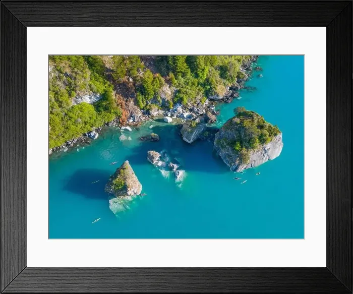 Framed Print : Aerial view of the picturesque Marble Caves near Puerto Rio Tranquilo - Lago General Carrera, Chile Framed Print : Aerial view of the picturesque Marble Caves near Puerto Rio Tranquilo - Lago General Carrera, Chile