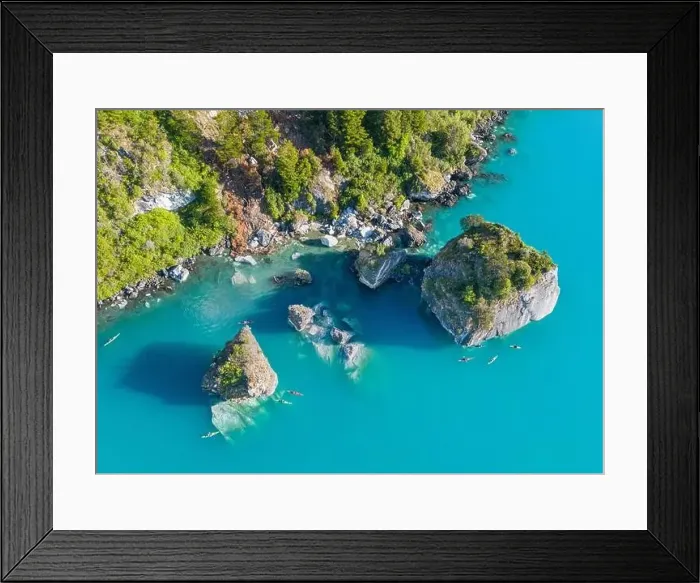 Framed Print : Aerial view of the picturesque Marble Caves near Puerto Rio Tranquilo - Lago General Carrera, Chile Framed Print : Aerial view of the picturesque Marble Caves near Puerto Rio Tranquilo - Lago General Carrera, Chile