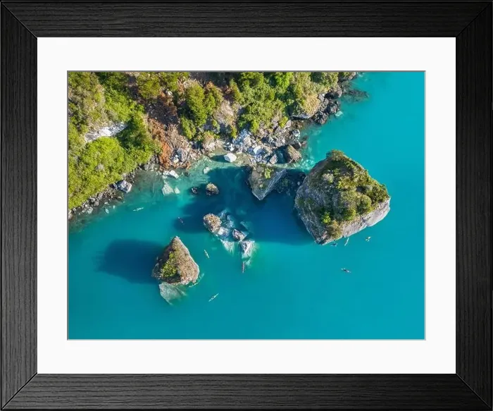 Framed Print : Aerial view of the picturesque Marble Caves near Puerto Rio Tranquilo - Lago General Carrera, Chile Framed Print : Aerial view of the picturesque Marble Caves near Puerto Rio Tranquilo - Lago General Carrera, Chile
