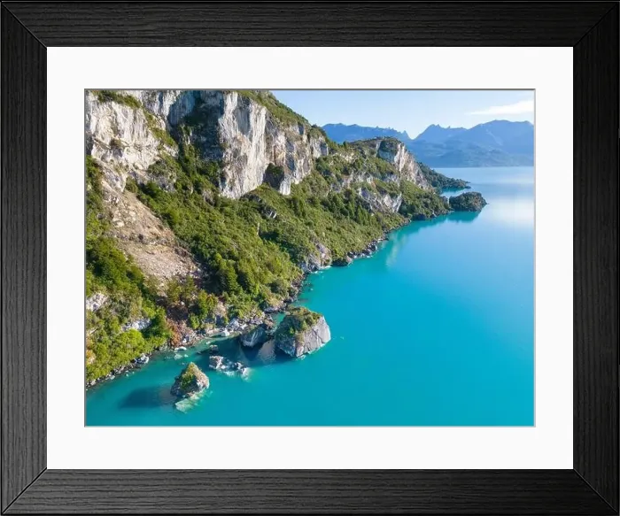 Framed Print : Aerial view of the picturesque Marble Caves near Puerto Rio Tranquilo - Lago General Carrera, Chile Framed Print : Aerial view of the picturesque Marble Caves near Puerto Rio Tranquilo - Lago General Carrera, Chile