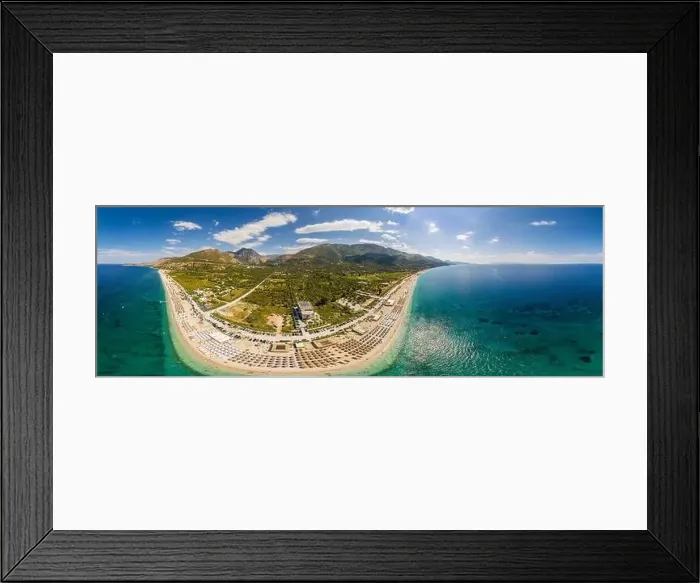 Framed Print : Large panorama of 7 km long beach in village Borsh, Albania in Summer 2022 Framed Print : Large panorama of 7 km long beach in village Borsh, Albania in Summer 2022