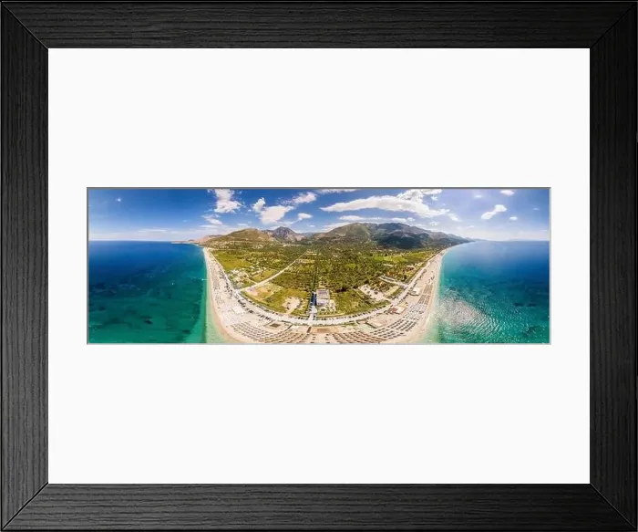 Framed Print : Large panorama of 7 km long beach in village Borsh, Albania in Summer 2022 Framed Print : Large panorama of 7 km long beach in village Borsh, Albania in Summer 2022
