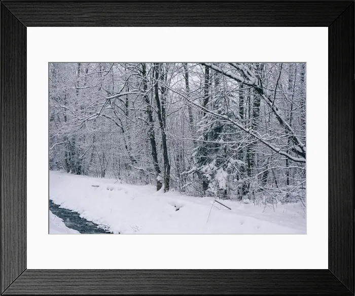 Framed Print : Snowy forest and river next to the road Framed Print : Snowy forest and river next to the road