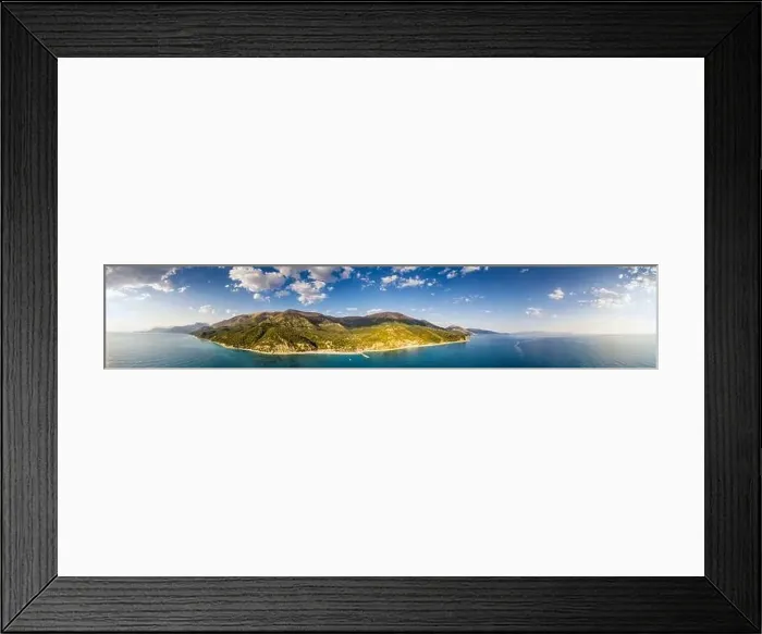 Framed Print : Large panorama aerial view of Bunec Beach area in Summer 2022, Albania Framed Print : Large panorama aerial view of Bunec Beach area in Summer 2022, Albania