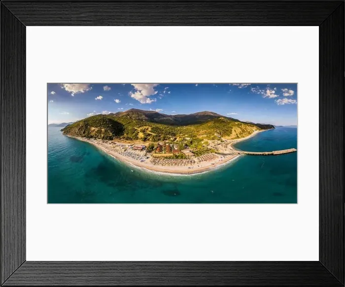 Framed Print : Large panorama aerial view of Bunec Beach area in Summer 2022, Albania Framed Print : Large panorama aerial view of Bunec Beach area in Summer 2022, Albania