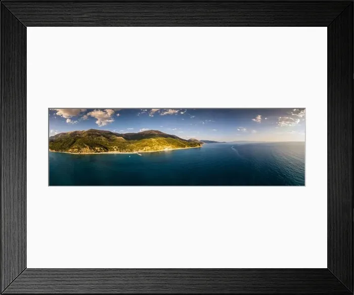 Framed Print : Large panorama aerial view of Bunec Beach area in Summer 2022, Albania Framed Print : Large panorama aerial view of Bunec Beach area in Summer 2022, Albania