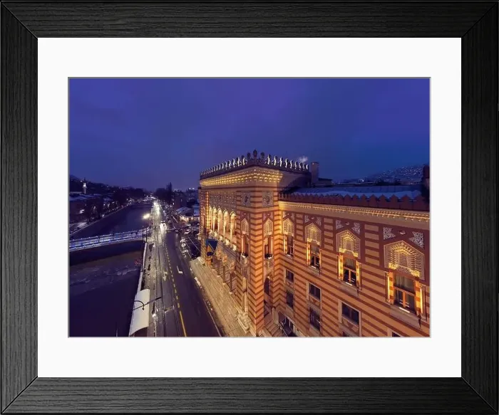 Framed Print : Sarajevo city hall or national library in town center aerialhyper lapse or time lapse Framed Print : Sarajevo city hall or national library in town center aerialhyper lapse or time lapse