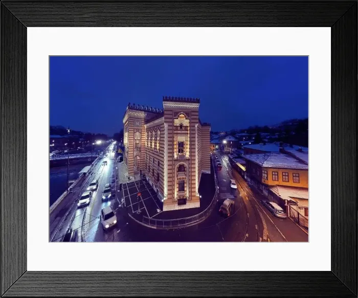 Framed Print : Sarajevo city hall or national library in town center aerialhyper lapse or time lapse Framed Print : Sarajevo city hall or national library in town center aerialhyper lapse or time lapse