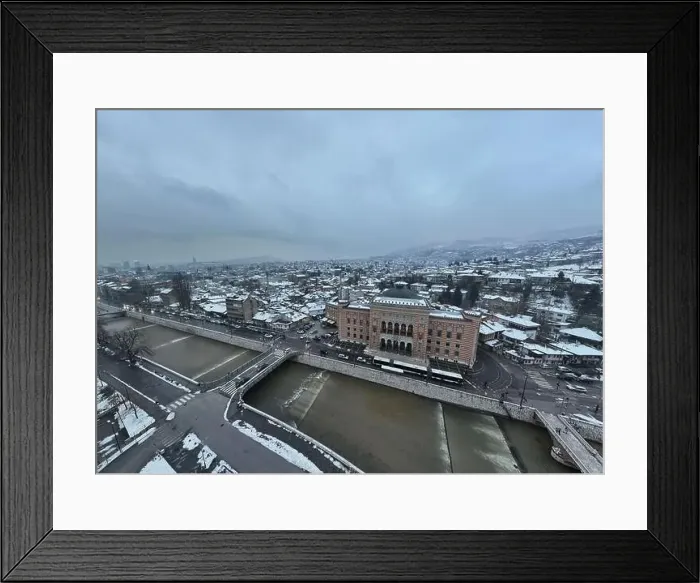Framed Print : Sarajevo city hall or national library in town center aerialhyper lapse or time lapse Framed Print : Sarajevo city hall or national library in town center aerialhyper lapse or time lapse
