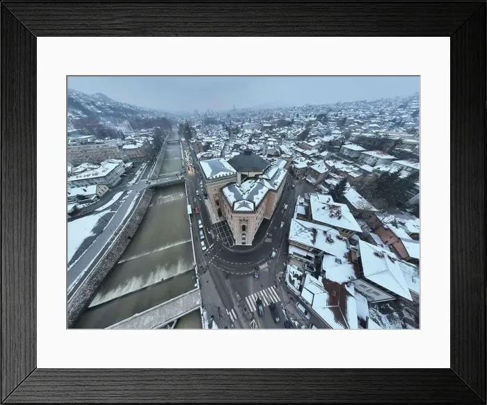 Framed Print : Sarajevo city hall or national library in town center aerialhyper lapse or time lapse Framed Print : Sarajevo city hall or national library in town center aerialhyper lapse or time lapse