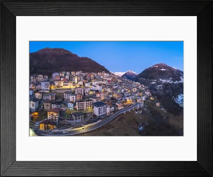 Framed Print : Panoramic aerial view of Italian town during night, Premana, Lecco, Lombardy, Italy Framed Print : Panoramic aerial view of Italian town during night, Premana, Lecco, Lombardy, Italy