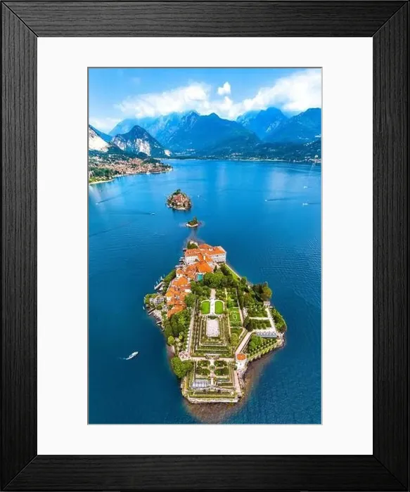 Framed Print : Aerial view of Isola Bella, in Isole Borromee archipelago in Lake Maggiore, Italy Framed Print : Aerial view of Isola Bella, in Isole Borromee archipelago in Lake Maggiore, Italy
