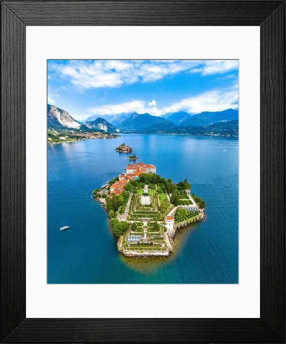 Framed Print : Aerial view of Isola Bella, in Isole Borromee archipelago in Lake Maggiore, Italy Framed Print : Aerial view of Isola Bella, in Isole Borromee archipelago in Lake Maggiore, Italy