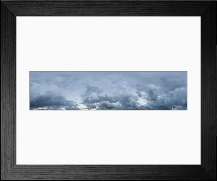 Framed Print : Overcast sky panorama on rainy day with Nimbostratus clouds in seamless spherical equirectangular format