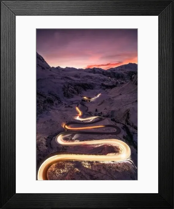 Framed Print : A snake shaped pass road photographed at night.light painting Framed Print : A snake shaped pass road photographed at night.light painting