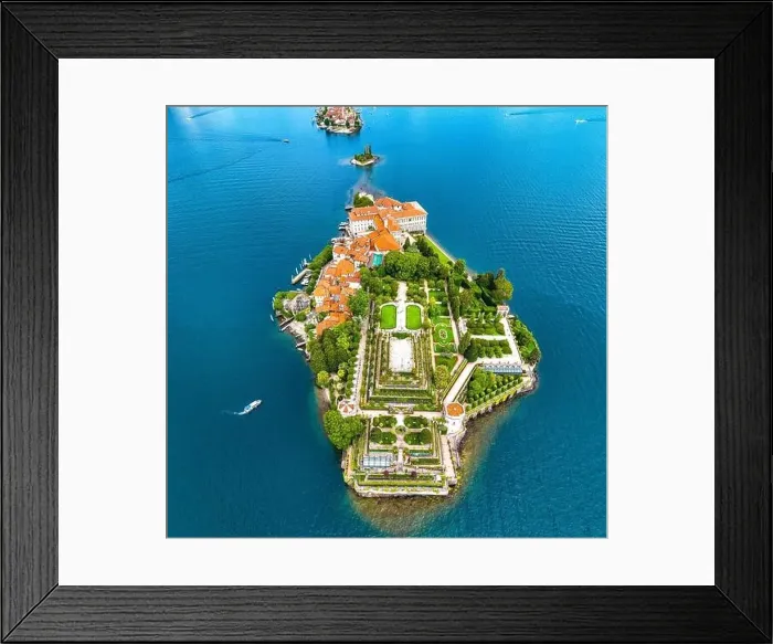 Framed Print : Aerial view of Isola Bella, in Isole Borromee archipelago in Lake Maggiore, Italy Framed Print : Aerial view of Isola Bella, in Isole Borromee archipelago in Lake Maggiore, Italy