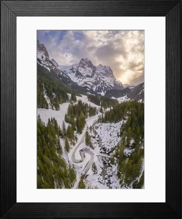 Framed Print : Winter landscape during sunset taken with drone Framed Print : Winter landscape during sunset taken with drone