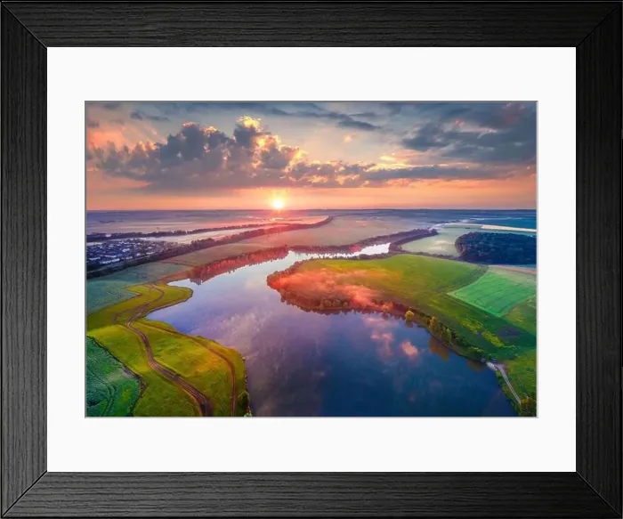 Framed Print : Exciting summer view from flying drone of Romanivka lake Framed Print : Exciting summer view from flying drone of Romanivka lake