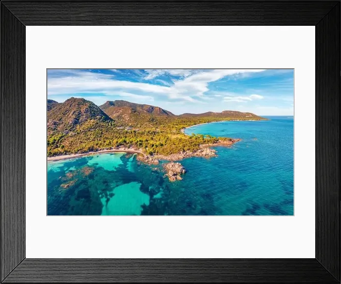 Framed Print : Beautiful marine scenery. Charming spring view from flying drone of Tamaricciu beach Framed Print : Beautiful marine scenery. Charming spring view from flying drone of Tamaricciu beach