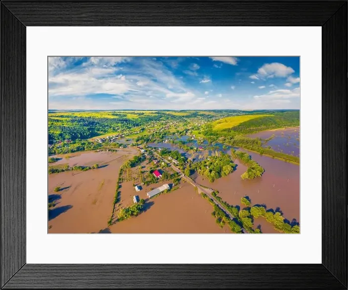 Framed Print : Aerial landscape photography. Flooded villages in western Ukraine Framed Print : Aerial landscape photography. Flooded villages in western Ukraine