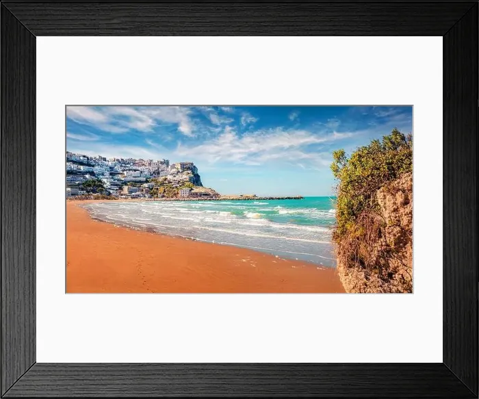 Framed Print : Beautiful marine scenery. Splendid summer view of Peschici public beach Framed Print : Beautiful marine scenery. Splendid summer view of Peschici public beach