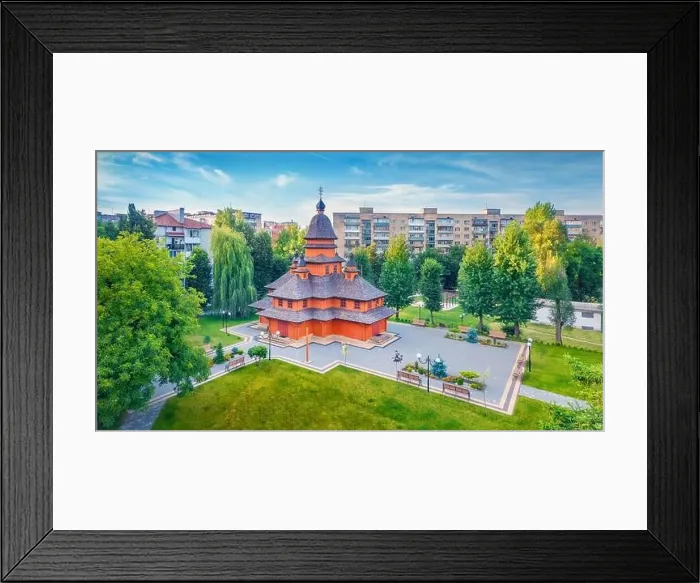Framed Print : Aerial landscape photography. Captivating summer view of Khram Pokrovy Presvyatoyi Bohorodytsi church in Ternopil city Framed Print : Aerial landscape photography. Captivating summer view of Khram Pokrovy Presvyatoyi Bohorodytsi church in Ternopil city
