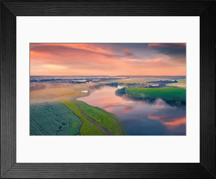 Framed Print : Beautiful summer scenery. Incredible summer view from flying drone of Romanivka lake Framed Print : Beautiful summer scenery. Incredible summer view from flying drone of Romanivka lake