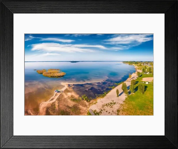 Framed Print : Aerial landscape photography. Sunny summer view from flying drone of Svityaz Lake Framed Print : Aerial landscape photography. Sunny summer view from flying drone of Svityaz Lake