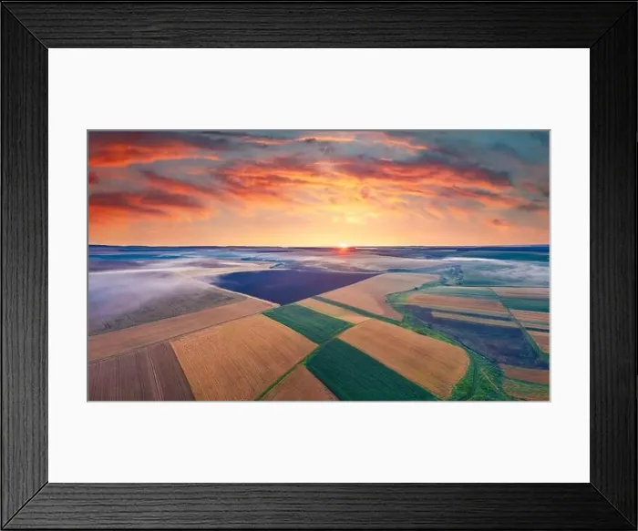 Framed Print : Aerial landscape photography. Stunning summer view from flying drone of fields of wheat Framed Print : Aerial landscape photography. Stunning summer view from flying drone of fields of wheat