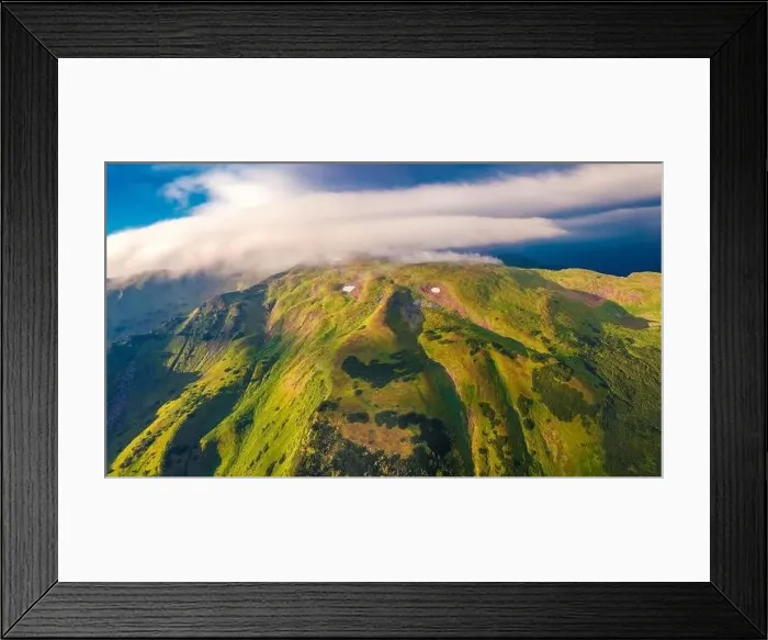 Framed Print : Aerial landscape photography. Mountain range in the shape of man face Framed Print : Aerial landscape photography. Mountain range in the shape of man face