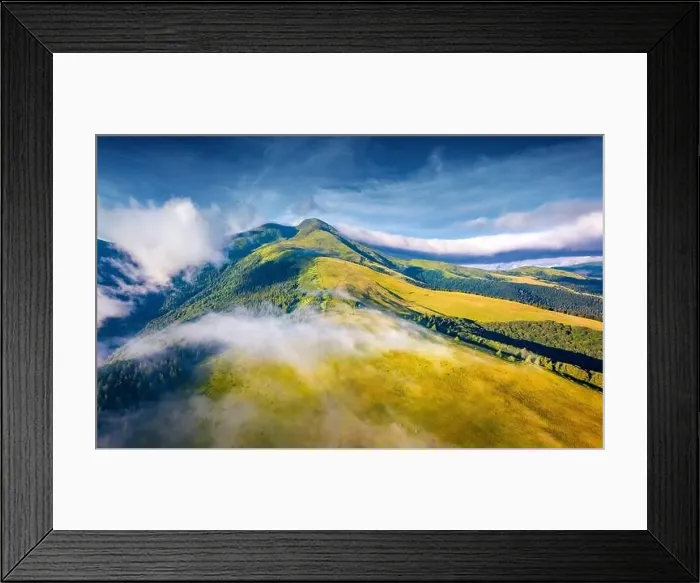 Framed Print : Aerial landscape photography. Breathtaking morning view from flying drone of Breska valley Framed Print : Aerial landscape photography. Breathtaking morning view from flying drone of Breska valley