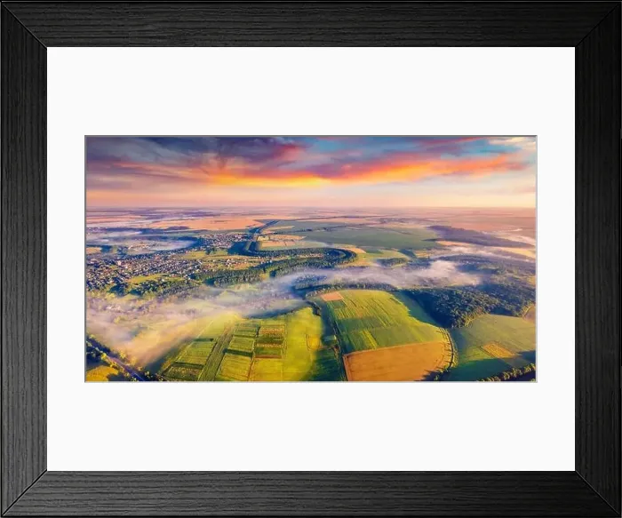 Framed Print : Aerial landscape photography. Stunning summer view from flying drone of Ukrainian countryside with field of wheat Framed Print : Aerial landscape photography. Stunning summer view from flying drone of Ukrainian countryside with field of wheat