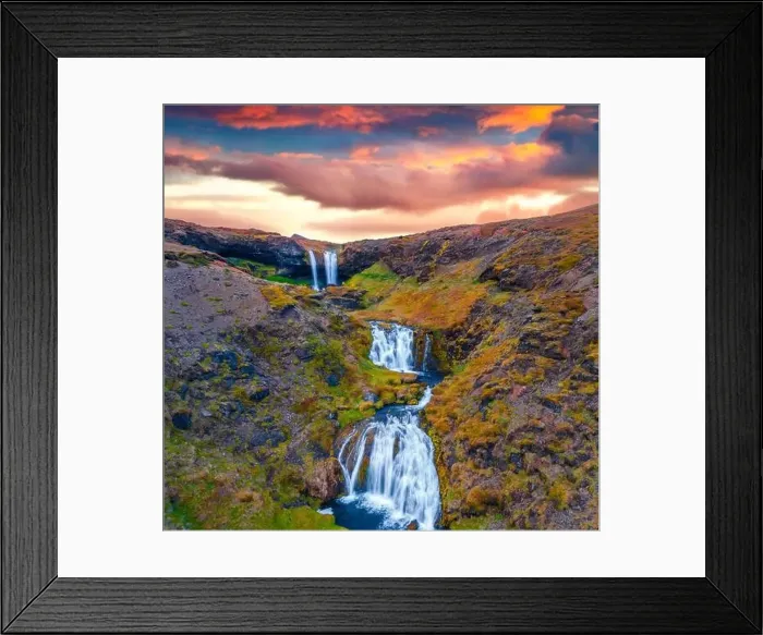 Framed Print : Aerial landscape photography. Wonderful summer view from flying drone of Sheep's Waterfall Framed Print : Aerial landscape photography. Wonderful summer view from flying drone of Sheep's Waterfall